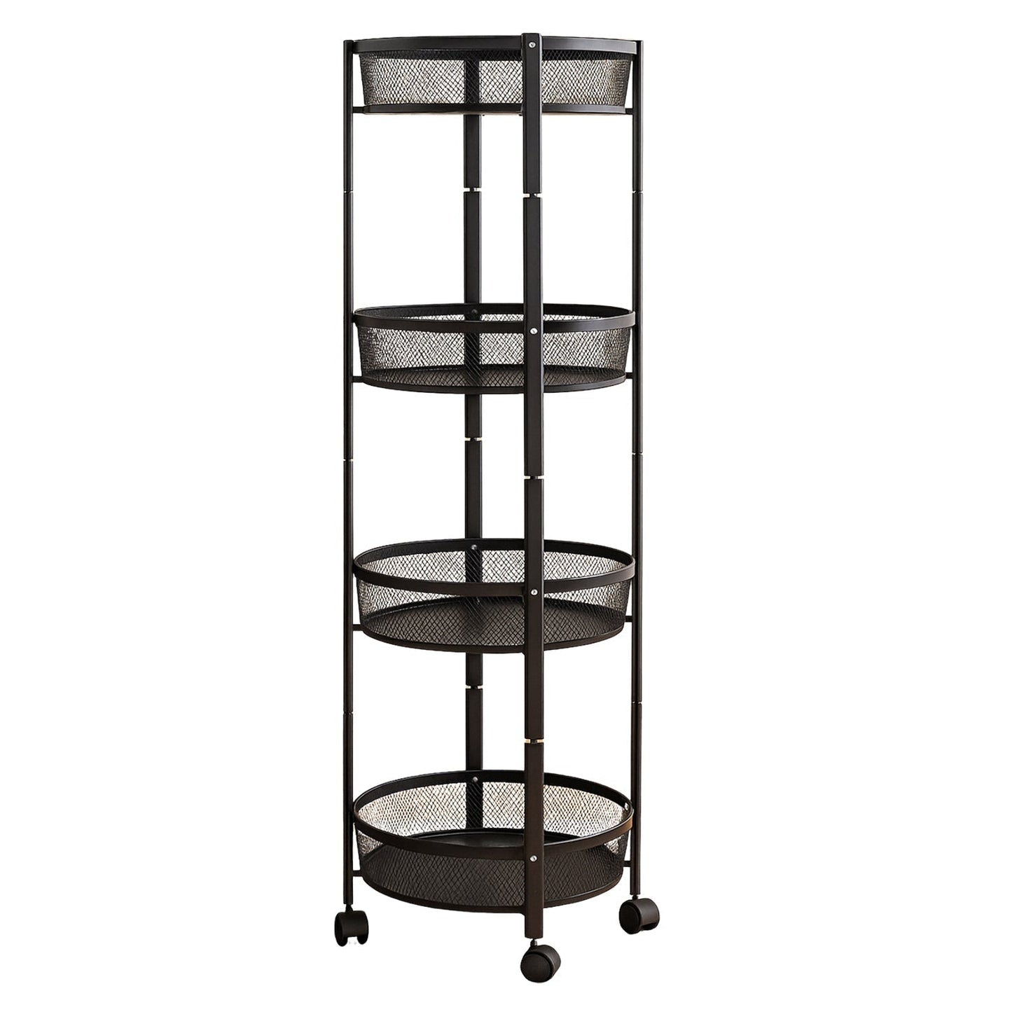 4-Layer Round Metal Folding Storage Trolley with Mesh Baskets and Wheels – Multi-Purpose Organizer Rack (1 Pc)