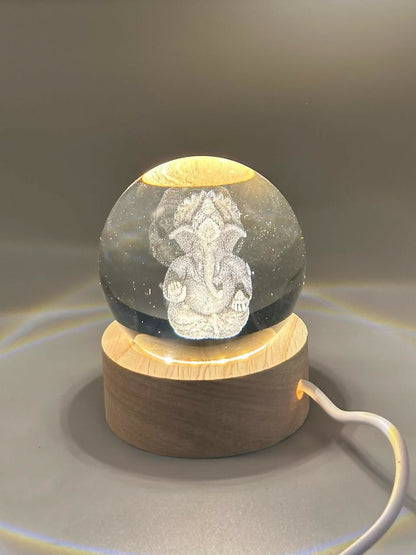 3D Crystal Ganesha LED Night Lamp Crystal Ball Night Lamp,Creative Engraved Crystal Ball Night Light