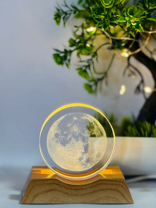 3D Moon LED Night Lamp with Wooden Base
