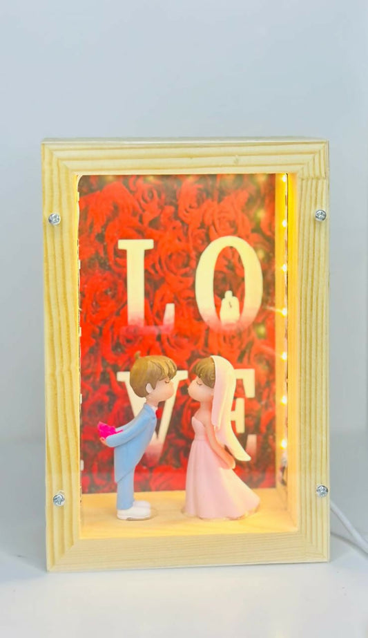 3D Romantic Couple Figurine Shadow Box with LED Lights and photoframe